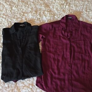 Bundle Of 2 Express Black and Burgundy Button-Up Shirts